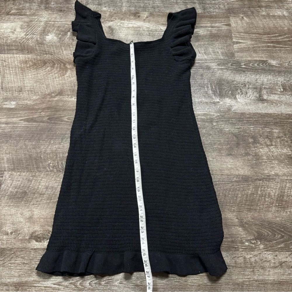 Anthropologie Black Knit Crochet Ruffle Sleeve Mini Dress - Picture 4 of 8